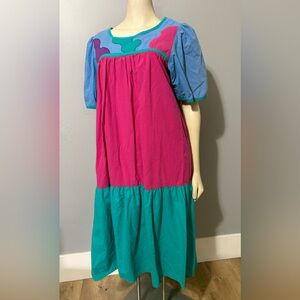Vintage DANVILLE Color block MuMu House Dress size M 70s/80s Pink Blue Turquoise
